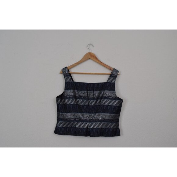 Vintage 90s Fitted J. R. Nites Acetate/Metallic Fitted Sleeveless Zippered Blous - Picture 2 of 7